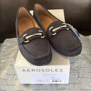 AEROSOLES Navy Faux Suede Slip-On Day Driver Loafers with Hardware